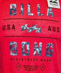 Billabong Mens Shirt Small XL Red White Short Sleeve Slim Fit Wave Graphic
