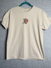 Riot Society Beige Tan Brown T-shirt Japanese Kanji Hibiscus Flower Floral MED