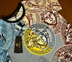 Versace Men’s Medusa Multicolor Greek Key Graphic Short Sleeve Tee Size 2XL