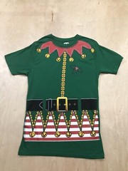 Mens Holiday Time Green Short Sleeve Christmas Elf T-Shirt Size Small