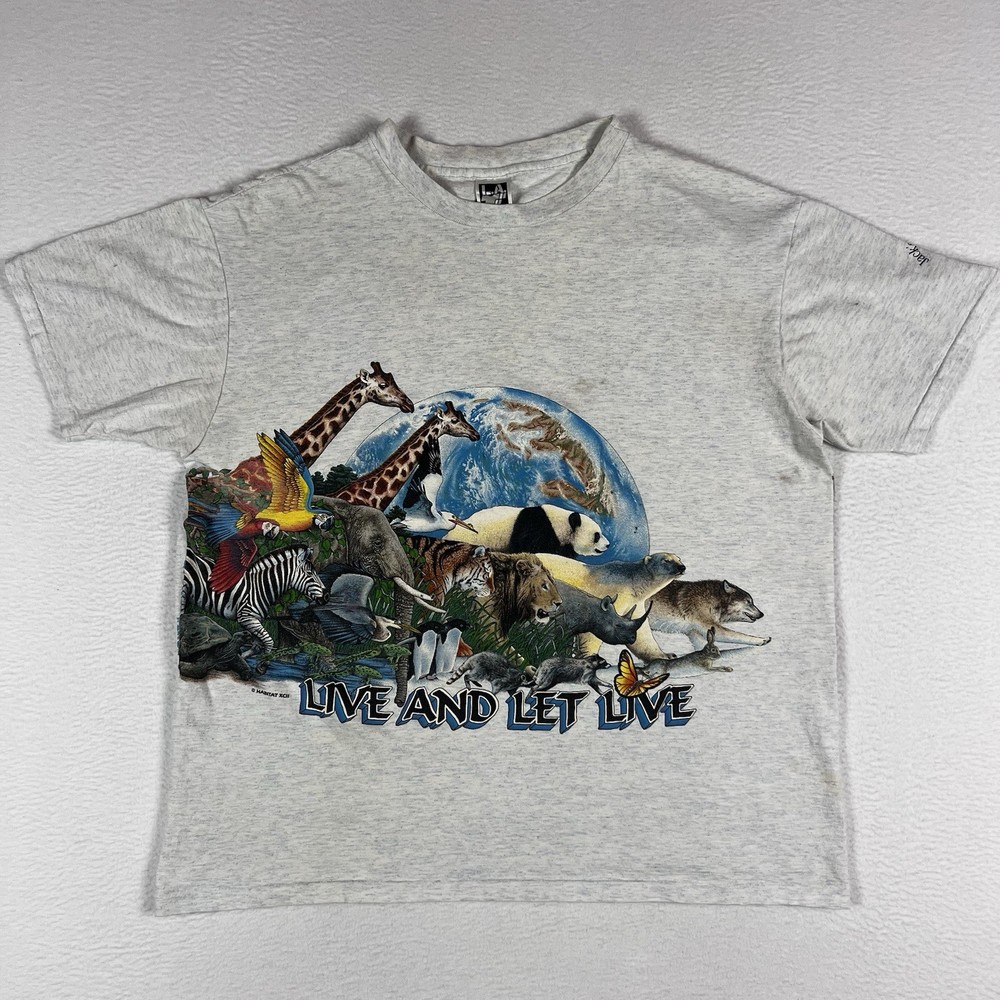 Vintage 1992 Habitat Double Sided Animal Shirt Mens XL Single Stitch Nature 90s