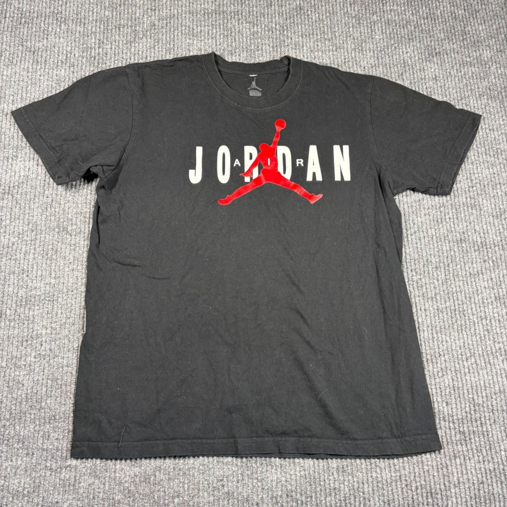 Jordan Shirt Men’s L Graphic Black Red Jumpman Logo Short Sleeve Cotton