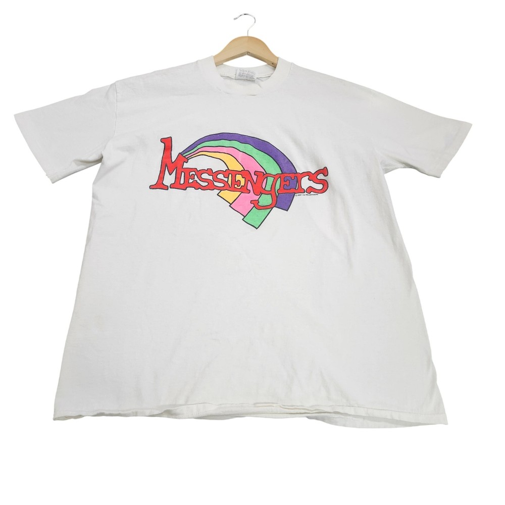 Vintage Stedman Shirt Mens XL White Messengers Rainbow Graphic Tee 1987 USA