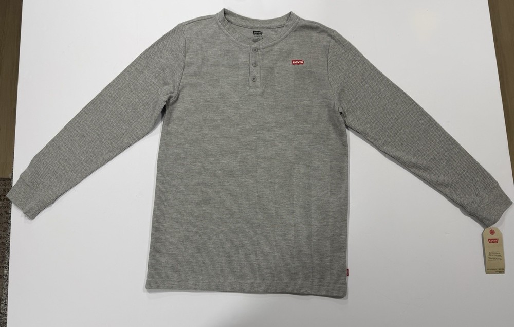 Levi’s Men’s Gray Waffle Knit Henley Long Sleeve T-Shirt Logo Buttons XL