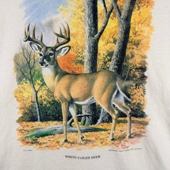 VINTAGE 90s Deer Wildlife T Shirt Mens XL Cream Graphic Hunting Nature Sports
