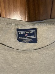 Vintage 90s Polo Sport Ralph Lauren Spell Out Flag Logo Gray Tee Shirt Men’s XL