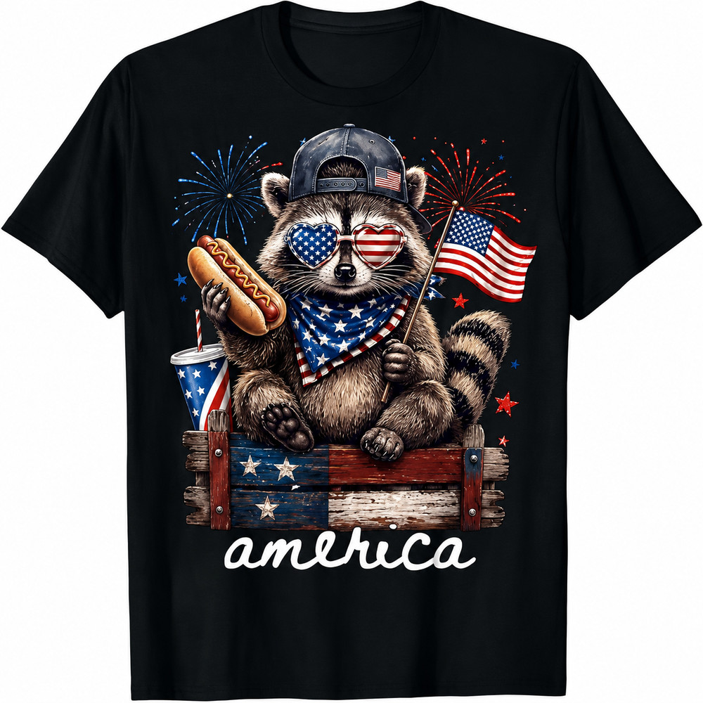 American Funny Patriotic Raccoon 250 Years 4th of July T-Shirt