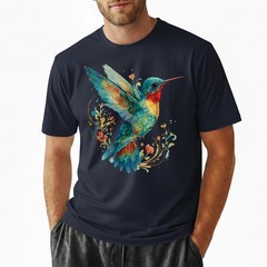 Hummingbird Floral Art Nature Retro Gift Men Women T-Shirt Tee