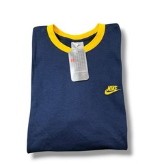 VTG Nike NWT 2003 Navy/Yellow Embroidered Logo Ringer Swoosh T-Shirt Mens L Rare