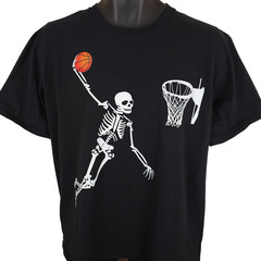 Skeleton Dunking T Shirt Mens Size Large Black Basketball Alley Oop Skull