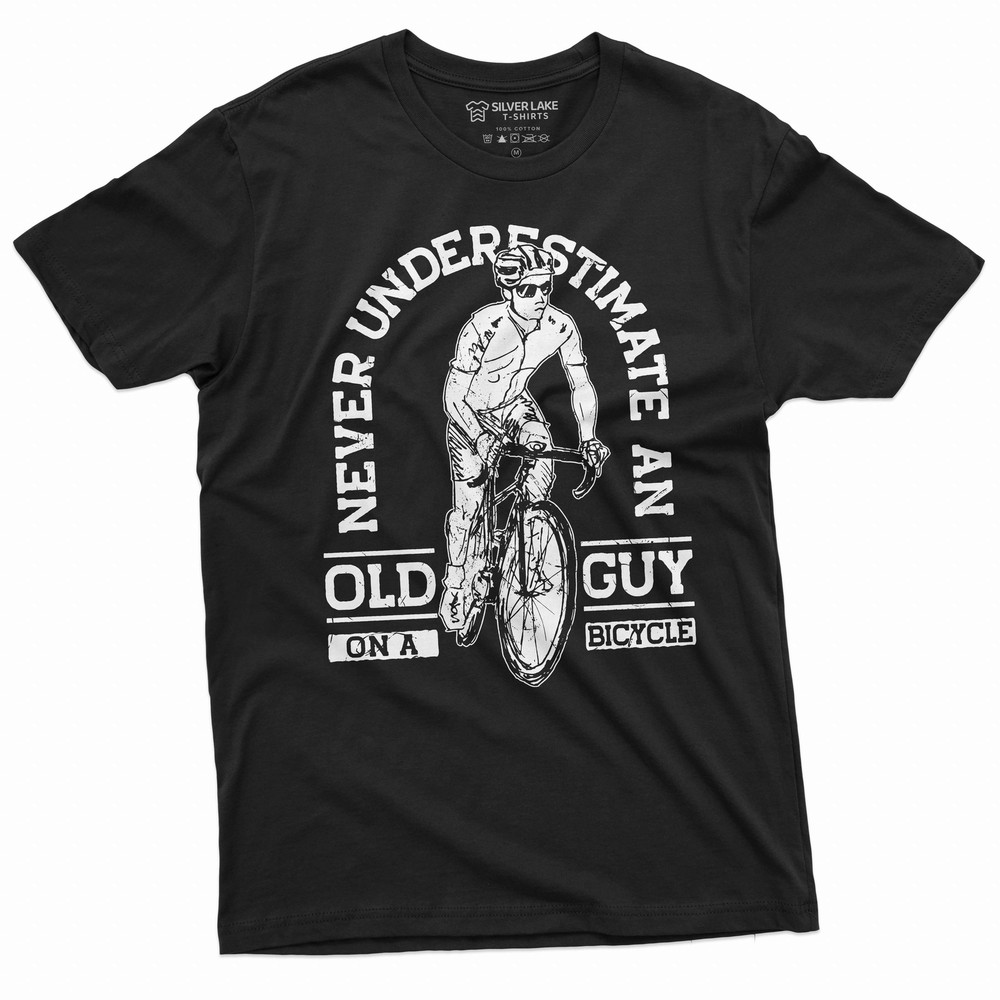Men’s Bicycle Bike T-shirt Old guy on bicycle Papa Dad Grandpa biking Tee Shirt