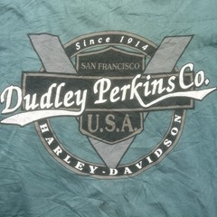 Harley-Davidson Shirt XL Green Dudley Perkins San Francisco Made in USA *SPOTS