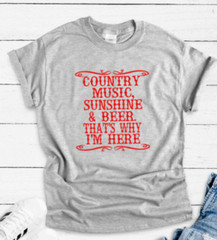 Country Music, Beer, & Sunshine, Gray Unisex Short Sleeve T-shirt