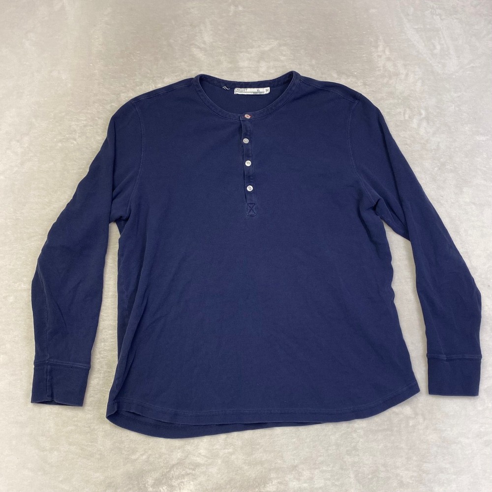 CRICQUET Men’s Navy Blue Waffle Knit Long Sleeve Henley Shirt XL Cotton Casual