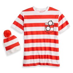 Where’s Waldo T-Shirt Men’s Costume Dress Up Tee and Beanie Set