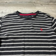 US Polo Assn Thermal Shirt Mens L Grey White Striped Long Sleeve Waffle Knit