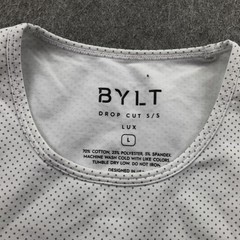 BYLT Shirt Mens Large White Drop Cut Lux Polka Dot Stretch Crew Neck Tagless Tee