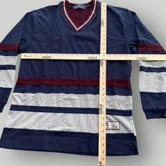 VINTAGE John Ashford Shirt Mens Large Striped V-Neck Sport 90s Rugby Preppy Y2K