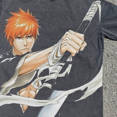 Bleach Anime Ichigo Streetwear Graphic Vintage Wash Heavyweight Cotton T-Shirt