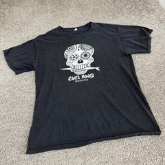 VINTAGE Santa Monica California Shirt Mens Large Black Sugar Skull Short Sleeve