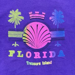 Vintage 90s Florida Treasure Island Rainbow Seashell Ringer Shirt Size XL