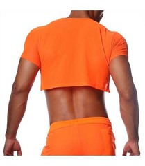 TOF PARIS Crop Top Very Soft Round Collared Shirt Neon Orange 19