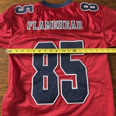 Vintage 90s JNCO Flamehead 85 Football Jersey Size Youth Medium Red Navy