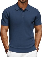 Men’s Short Sleeve Polo Shirt Casual Golf Wear Lightweight Waffle Knit Fabric