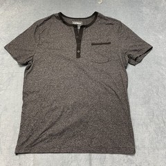 Express Henley Shirt Mens Large Charcoal Gray Short Sleeve Stretch Chest Pocket