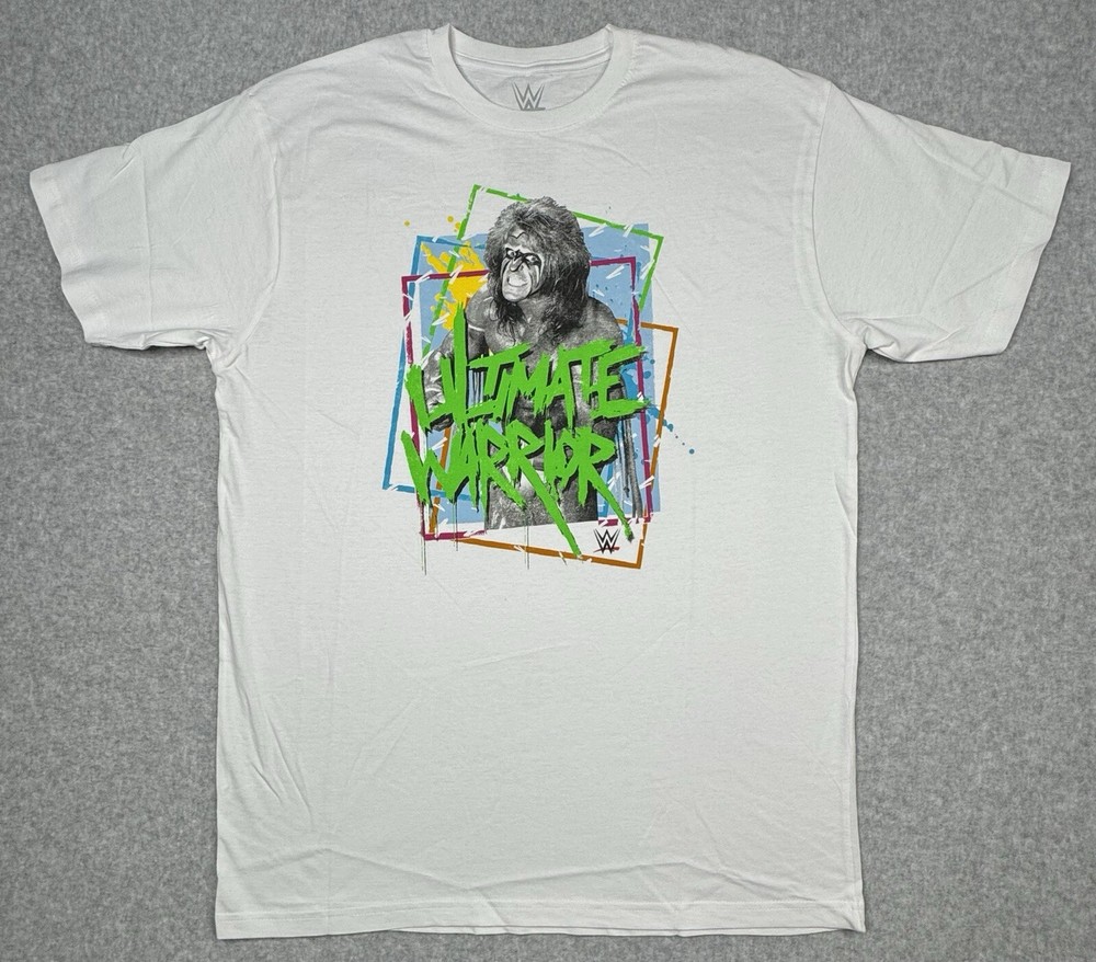 Ultimate Warrior T-Shirt Men’s WWE Wrestling White Neon Size Large NEW