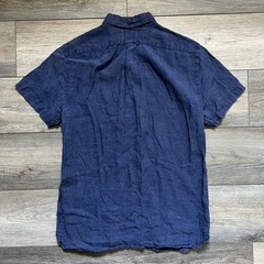 Todd Snyder Men’s M Navy Blue Linen Short Sleeve Button Shirt Camp