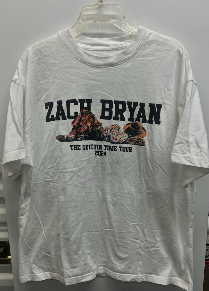 Zach Bryan The Quittin Time Tour 2024 White Graphic T-Shirt Mens Size L Thick!