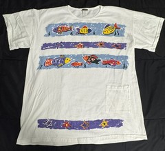VINTAGE 90s Colorful Aquarium Fish Art Beach, Pocket T-shirt ONE SIZE