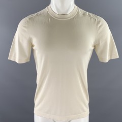 BOGLIOLI Size S Cream Solid Cotton Blend Ribbed Collar T-shirt