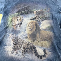 The Mountain Big Cats Graphic T-Shirt Blue Tie Dye Lion Tiger Leopard Mens M