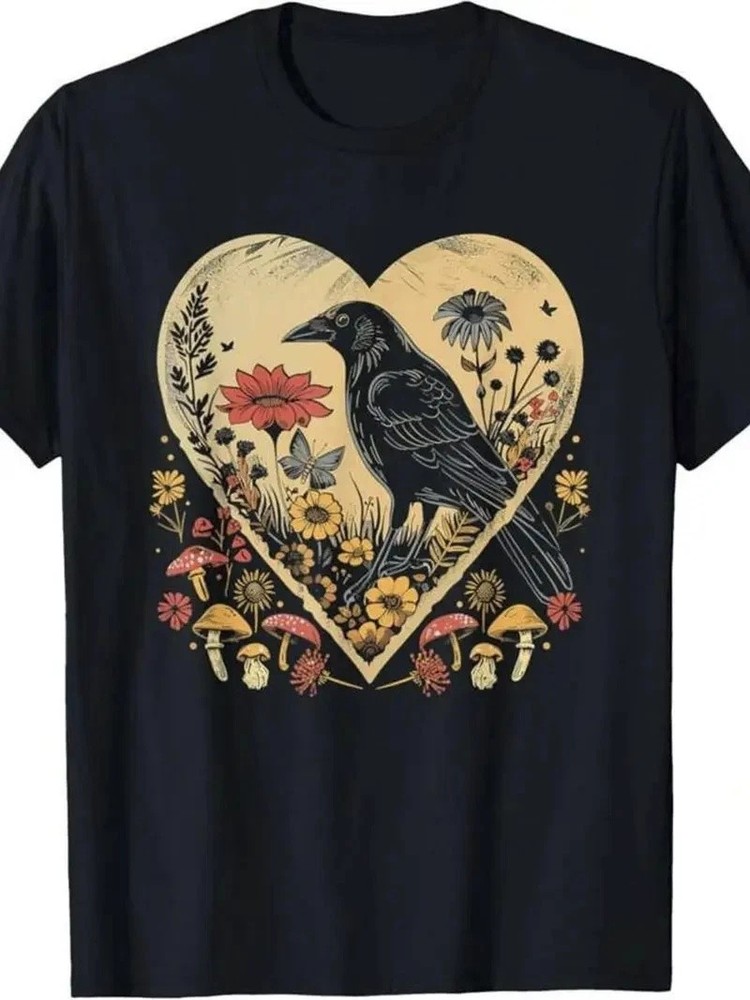 Black Crow’S Villa1pc, 100% Cotton, Washed Printed T-Shirt