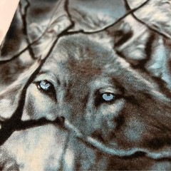 Wolf Print Metallic Foil Blue Eyes T Shirt Mens Medium Black Woods