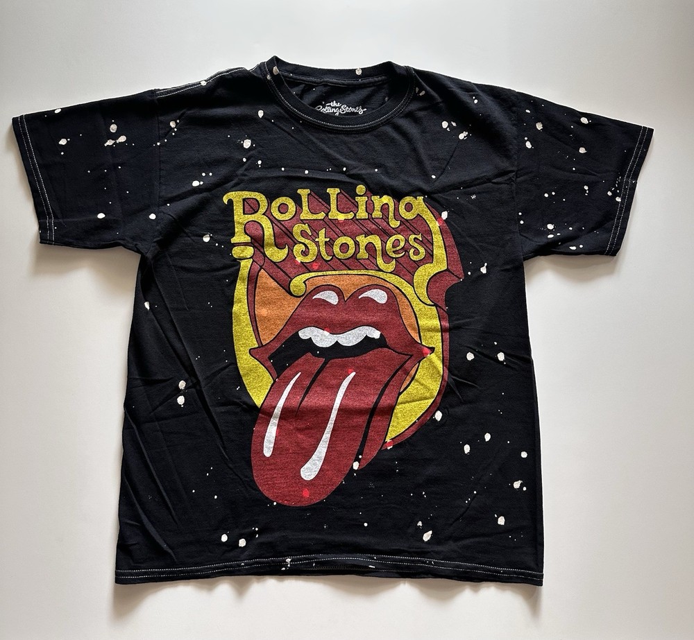 The Rolling Stone Tongue Bleach Dye Tee Shirt New