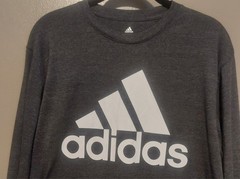 Adidas Long Sleeve Men’s Graphic T Shirt, Size Medium, Gray And White