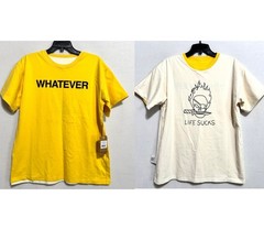 Reversible Graphic T-Shirt | “Whatever” Yellow “Life Sucks” Skull Cream Large