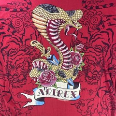 Y2K Avirex T Shirt Mens Large Snake/Rose W/rhinestone Red