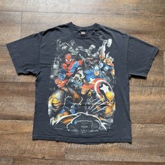 Vintage Y2K Mens XL Black Mad Engine x Marvel Characters Faded Worn Comic Tee