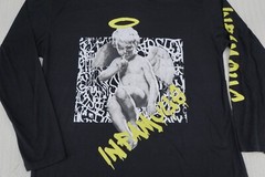 Faded Black Infamous Shirt Mens Large Black Long Sleeve Angel Cherub Halo Cupid