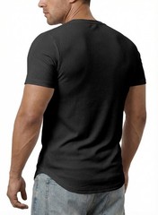 Men’s Muscle Slim Fit T-Shirt V Neck Hipster Longline Black Henley Shirt Shor…
