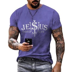T-Shirt Jesus USA American Flag Cross Graphic Christian Short Sleeve Fashion Tee