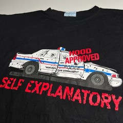 Russo Wear Hood Approved Police Graphic T-Shirt Black Streetwear Size 3XL y2k