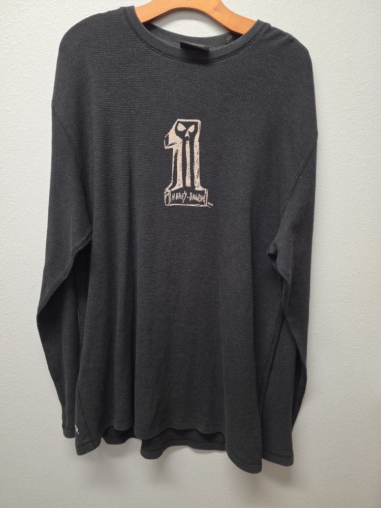 Harley-Davidson Men’s XL Long Sleeve T-Shirt Black With Number #1 Skull