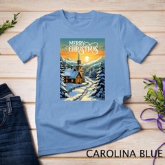 Christmas Church in the Mountains A Peaceful Scene #1 Funny Unisex T-shirt