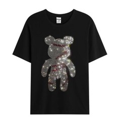Fashion Trend Bear Hot Diamonds Rhinestones Black Summer Luxury Men T-Shirt