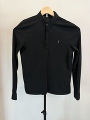 AllSaints Mens Medium Black Long Sleeve Jersey Knit Shirt Ramskull Band Collar